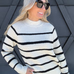 Striped Knit Sweater In Oatmeal - Infinity Raine