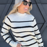 Striped Knit Sweater In Oatmeal - Infinity Raine