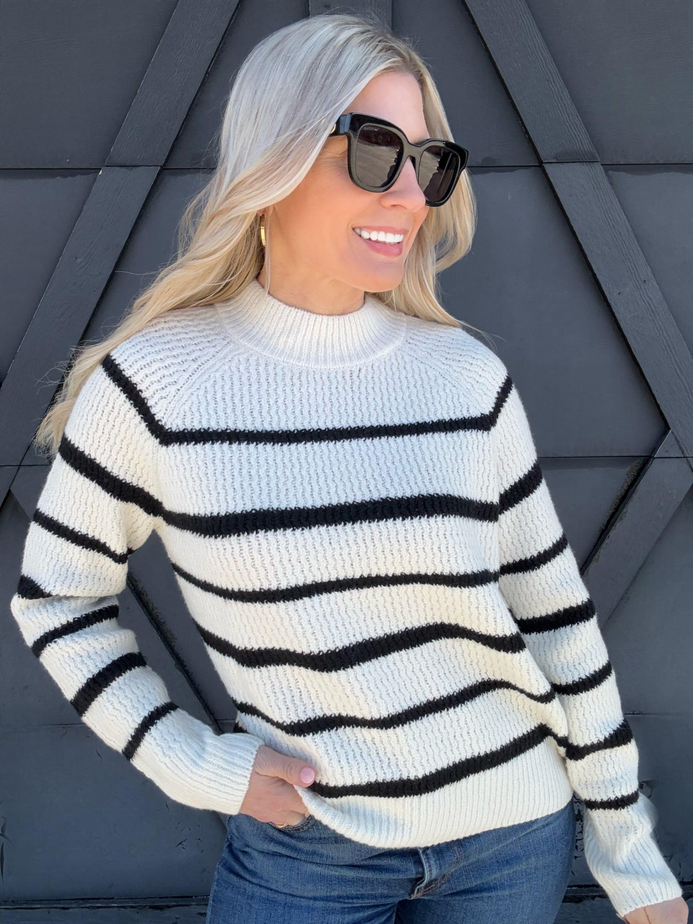 Striped Knit Sweater In Oatmeal - Infinity Raine