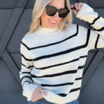 Striped Knit Sweater In Oatmeal - Infinity Raine