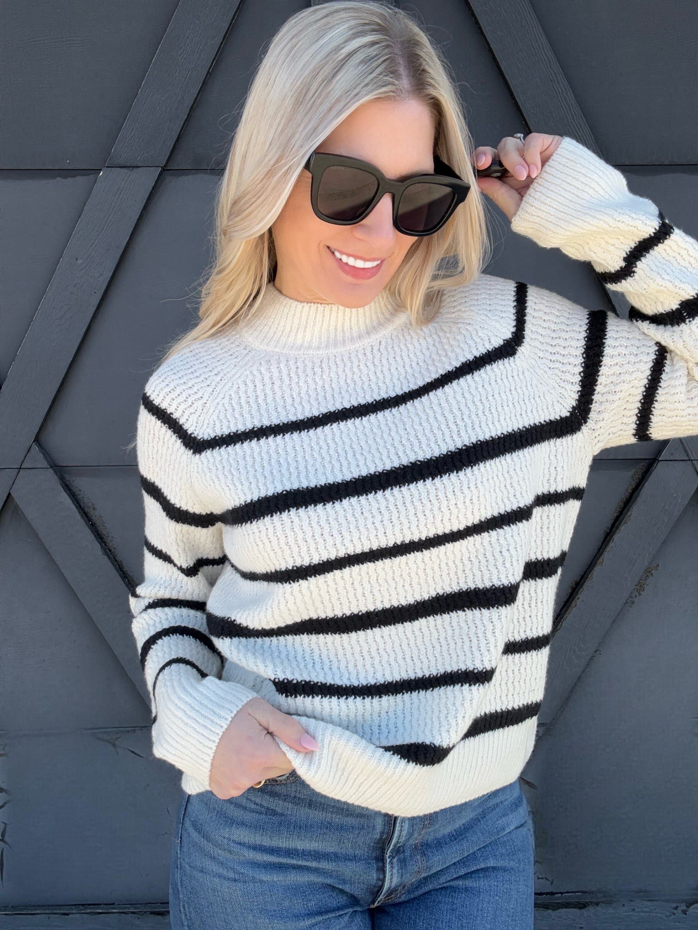 Striped Knit Sweater In Oatmeal - Infinity Raine