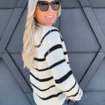 Striped Knit Sweater In Oatmeal - Infinity Raine