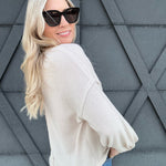 V Neck Button Down In Oatmeal - Infinity Raine