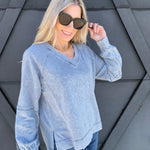 Washed V-Neck Pullover In Indigo Blue - Infinity Raine