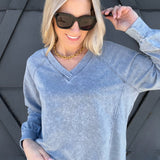 Washed V-Neck Pullover In Indigo Blue - Infinity Raine