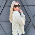 Washed V-Neck Pullover In Oatmeal - Infinity Raine