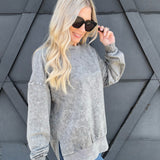 Washed Crewneck Pullover In Charcoal - Infinity Raine