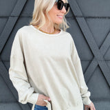 Washed Crewneck Pullover In Oatmeal - Infinity Raine