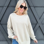 Washed Crewneck Pullover In Oatmeal - Infinity Raine