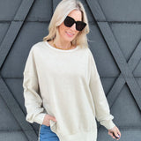 Washed Crewneck Pullover In Oatmeal - Infinity Raine