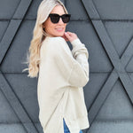 Washed Crewneck Pullover In Oatmeal - Infinity Raine