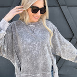 Washed Extended Shoulder Crewneck In Charcoal - Infinity Raine