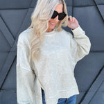 Washed Extended Shoulder Crewneck In Oatmeal - Infinity Raine