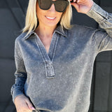 blu pepper Tops - Sweatshirts Washed U Hem Long Sleeve In Black