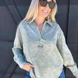 blu pepper Tops - Sweatshirts Washed U Hem Long Sleeve In Olive