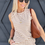 Stripe Round Neck Knit Tank In Sand - Infinity Raine