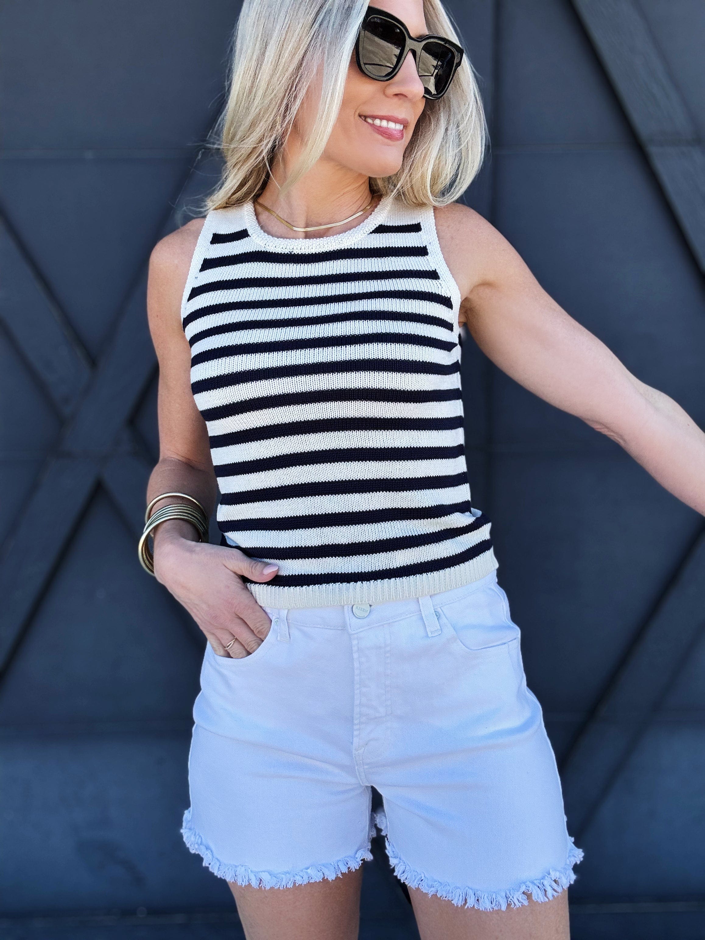 Stripe Sweater Crop In Navy - Infinity Raine