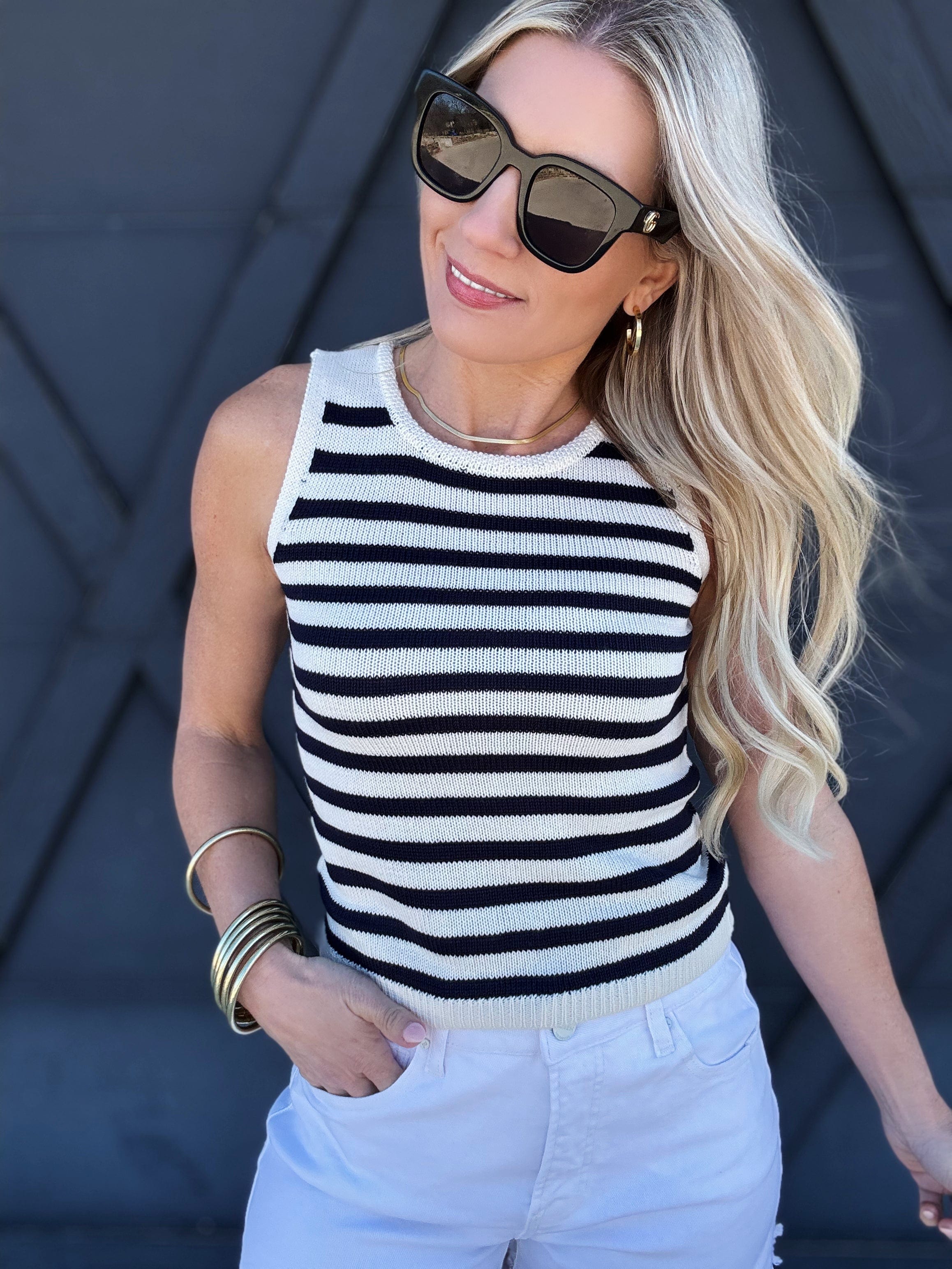 Stripe Sweater Crop In Navy - Infinity Raine