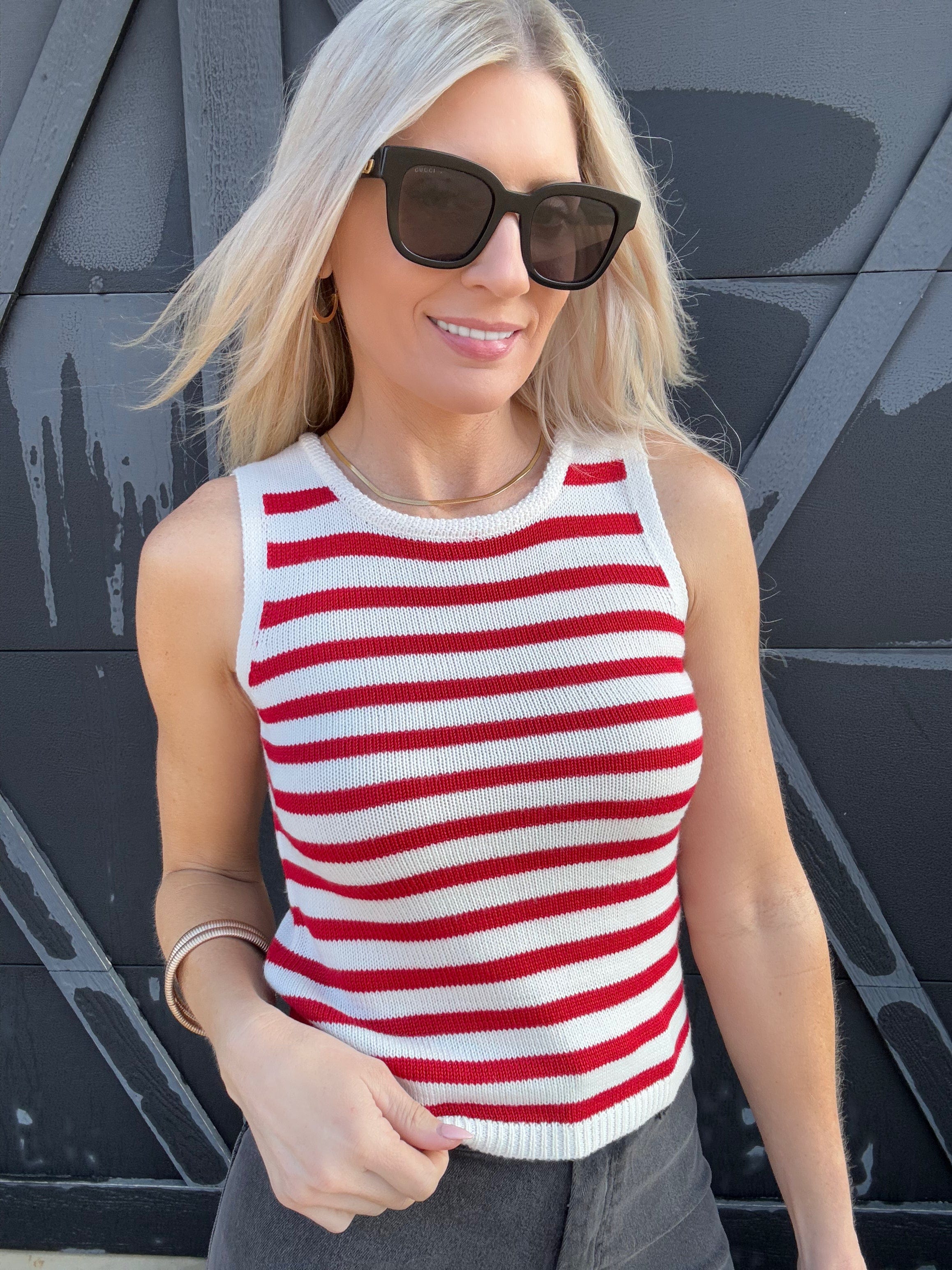 Striped Knit Tank In Red - Infinity Raine