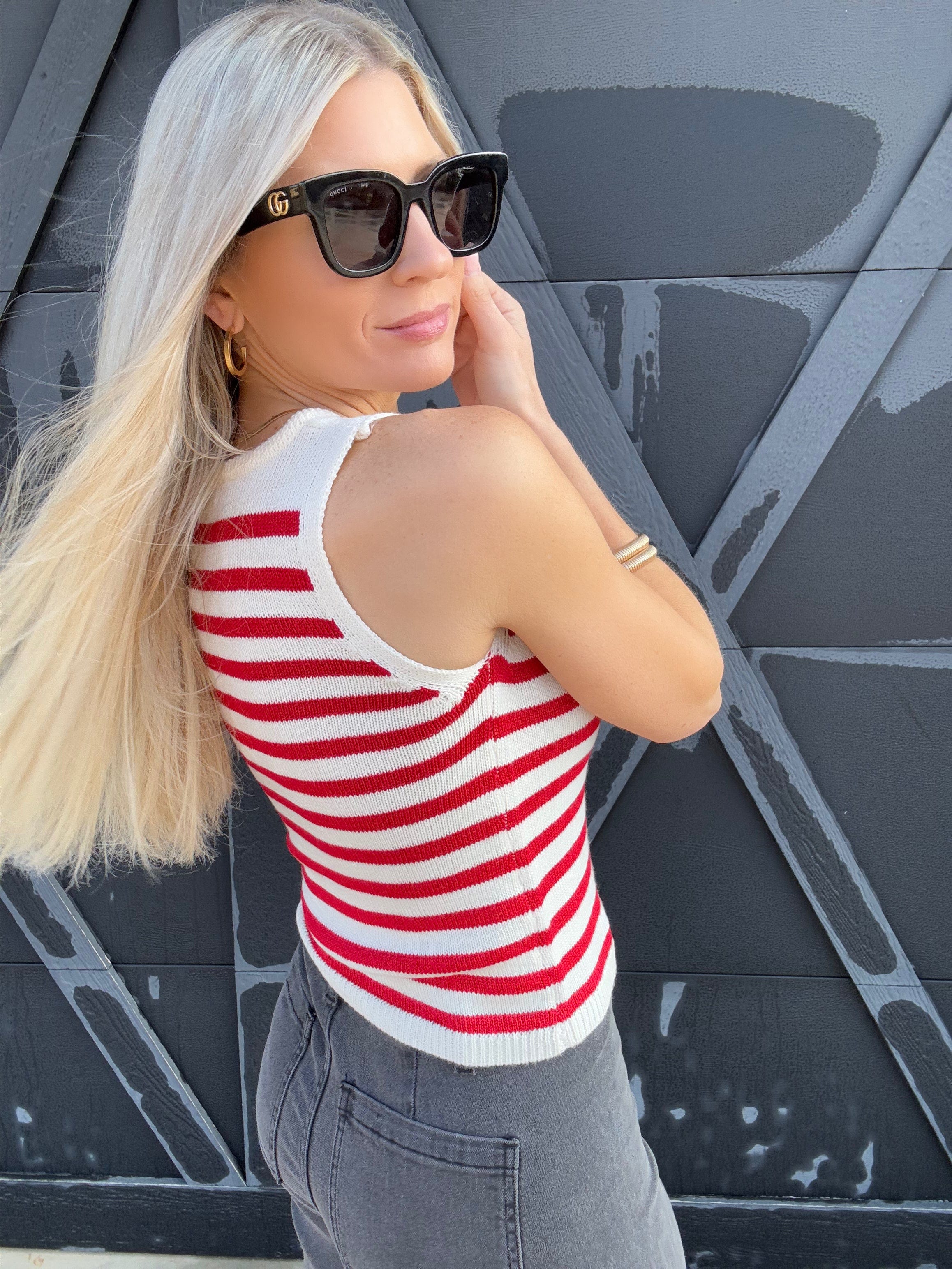 Striped Knit Tank In Red - Infinity Raine