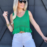 Cropped Ruffle Sweater Tank In Green - Infinity Raine