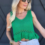 Cropped Ruffle Sweater Tank In Green - Infinity Raine