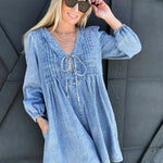 V Neck Long-Sleeved  Romper In Light Denim - Infinity Raine