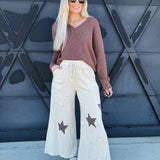 Easel Bottoms - Pants Star Patch Knit Pants In Ecru