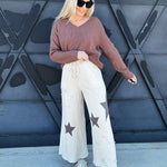 Easel Bottoms - Pants Star Patch Knit Pants In Ecru