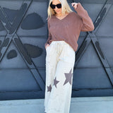 Easel Bottoms - Pants Star Patch Knit Pants In Ecru