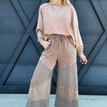 Washed Thermal Mix Terry Knit Pants In Mocha - Infinity Raine