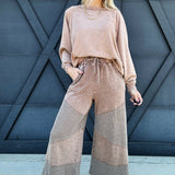 Washed Thermal Mix Terry Knit Pants In Mocha - Infinity Raine