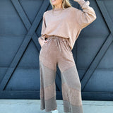 Washed Thermal Mix Terry Knit Pants In Mocha - Infinity Raine