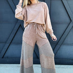 Washed Thermal Mix Terry Knit Pants In Mocha - Infinity Raine