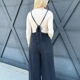 Mineral Washed Jumpsuit In Ash Black - Infinity Raine