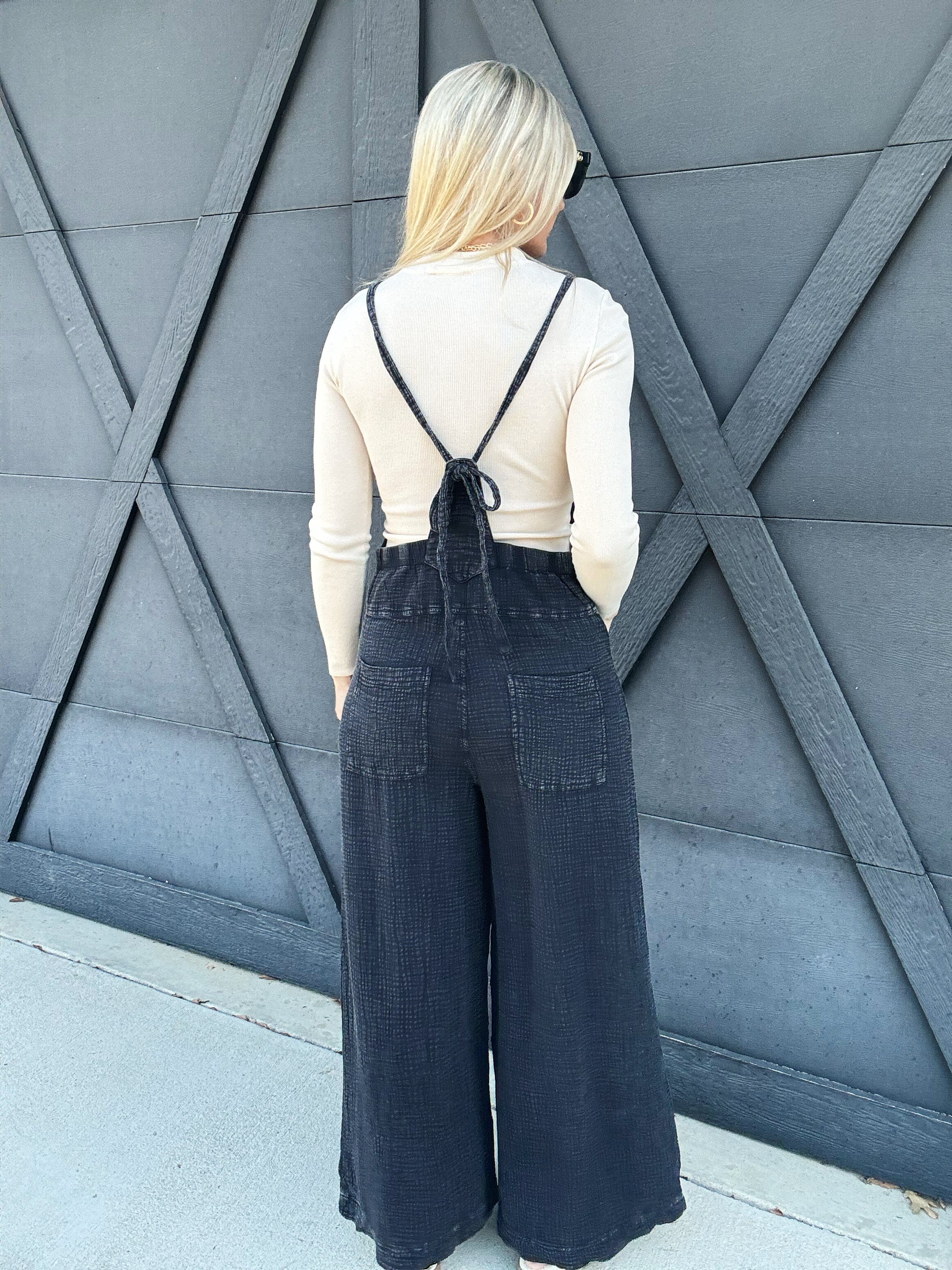 Mineral Washed Jumpsuit In Ash Black - Infinity Raine