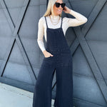 Mineral Washed Jumpsuit In Ash Black - Infinity Raine