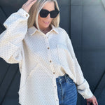 EASEL Tops - Blouses Printed Cotton Gauze Button Down In Cream