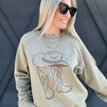 Boot Print Mineral Washed Pullover In Faded Olive - Infinity Raine