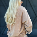 Mineral Washed Terry Knit Pullover In Camel - Infinity Raine