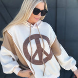 Peace Sign Ribbed Hoodie Pullover In Ivory - Infinity Raine