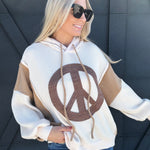 Peace Sign Ribbed Hoodie Pullover In Ivory - Infinity Raine