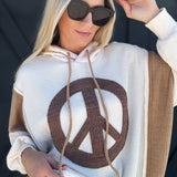 Peace Sign Ribbed Hoodie Pullover In Ivory - Infinity Raine