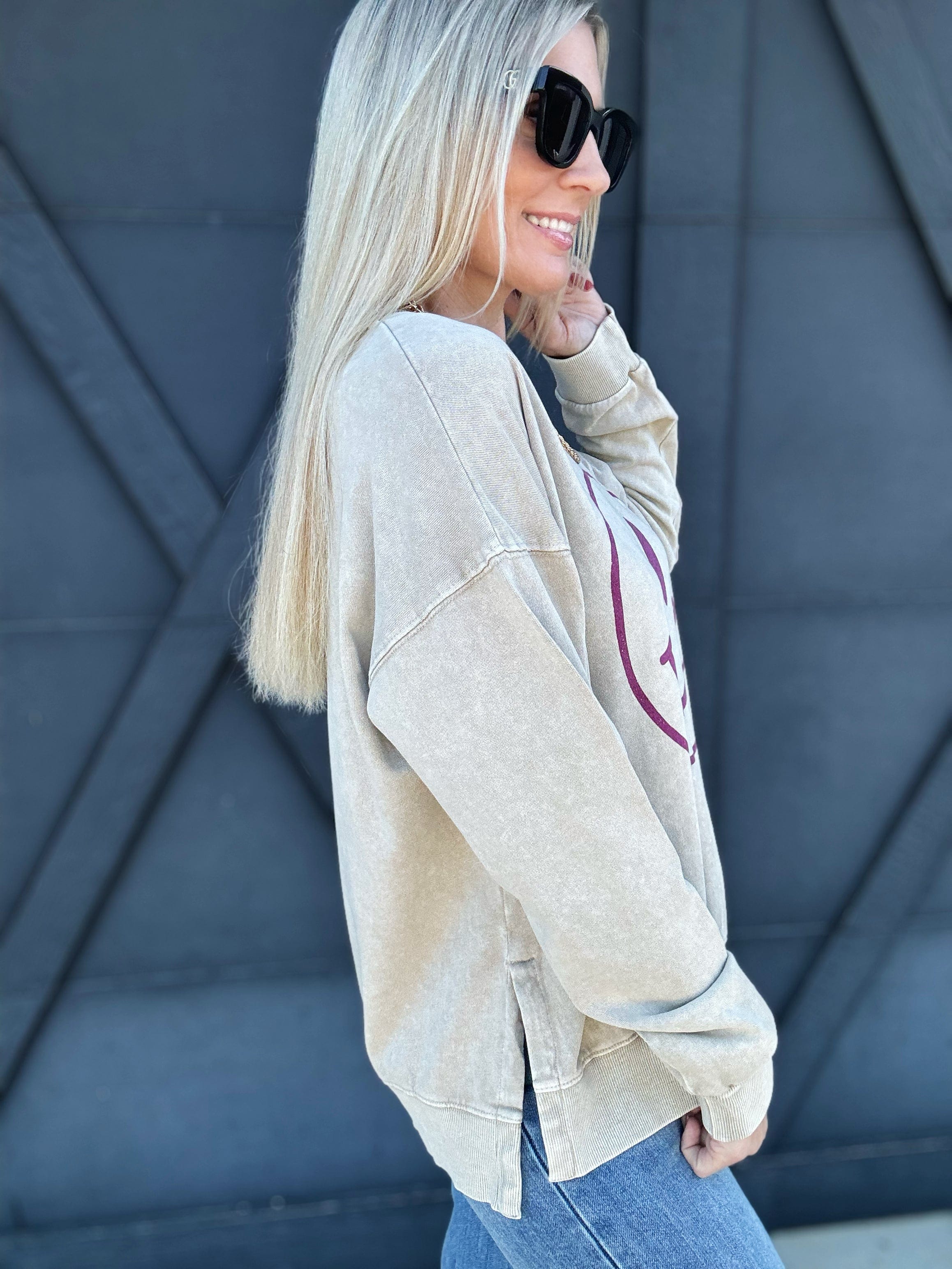 Smiley Crew Sweatshirt In Khaki - Infinity Raine