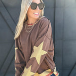 Star Patch Mineral Washed Pullover In Tiramisu - Infinity Raine