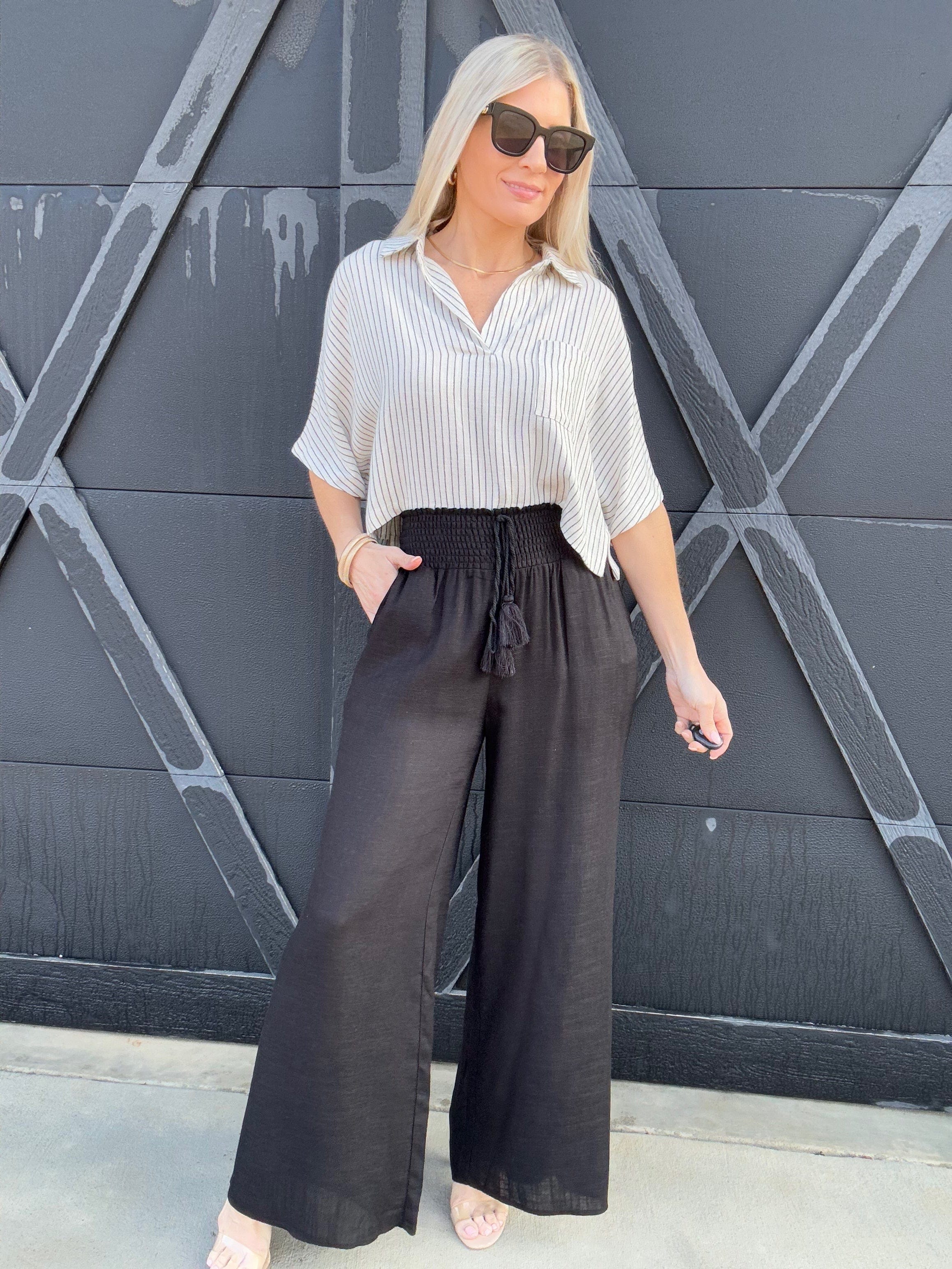 Flowy Straight Leg Tassel Pants In Black - Infinity Raine