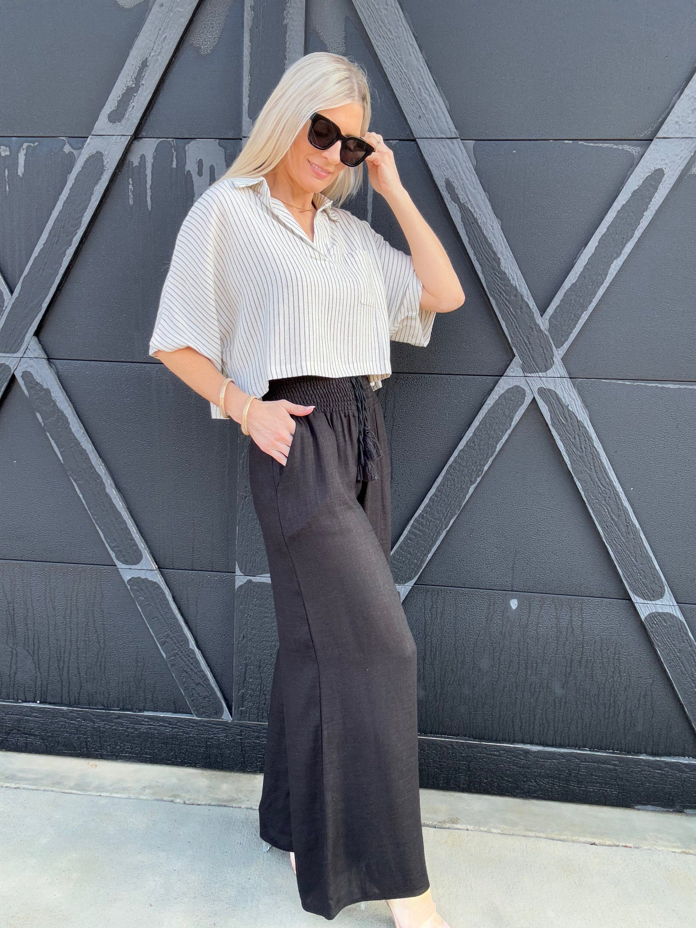 Flowy Straight Leg Tassel Pants In Oatmeal - Infinity Raine