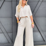 Striped Straight Leg Pants In Natural - Infinity Raine