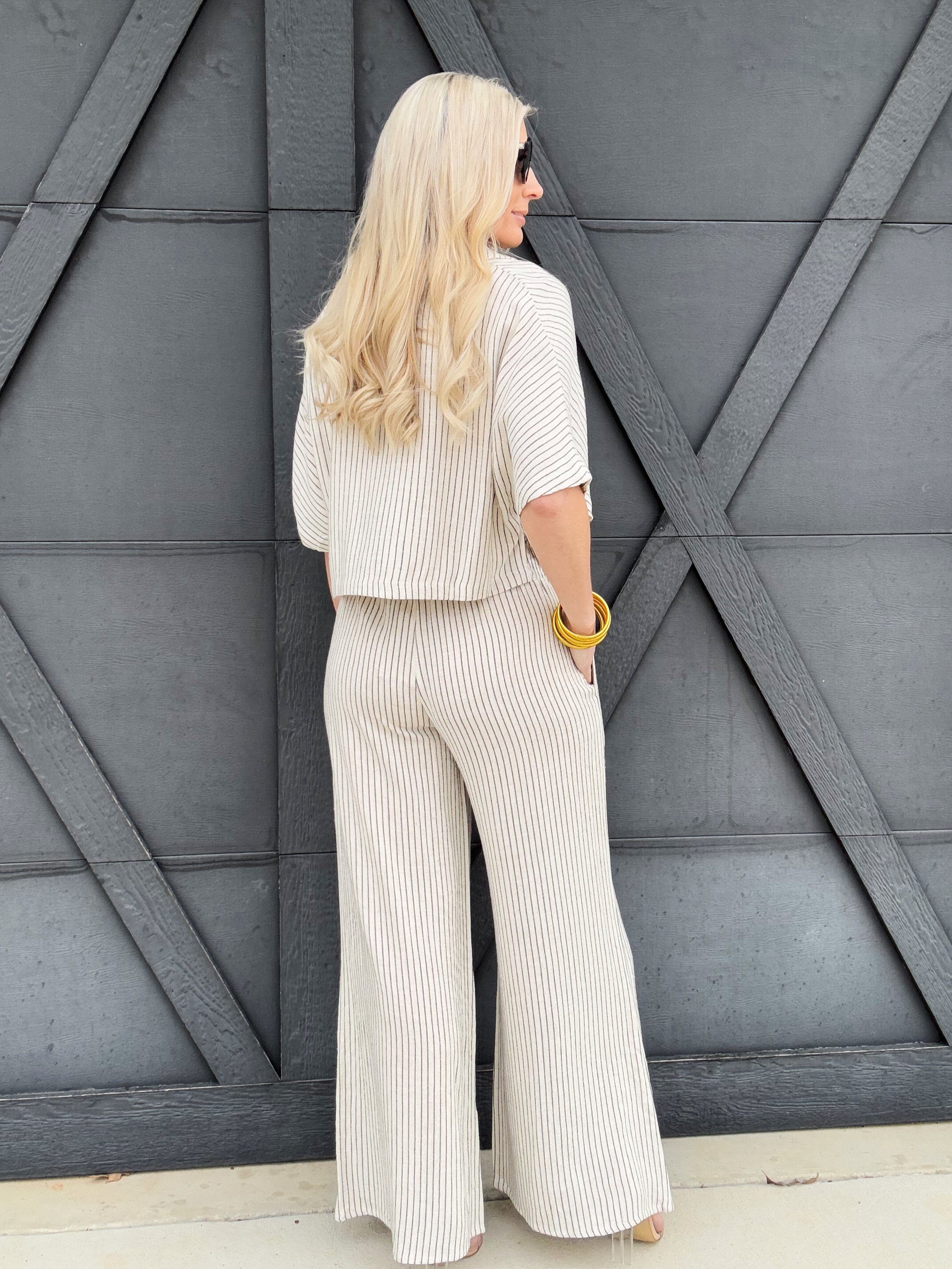 Striped Straight Leg Pants In Natural - Infinity Raine