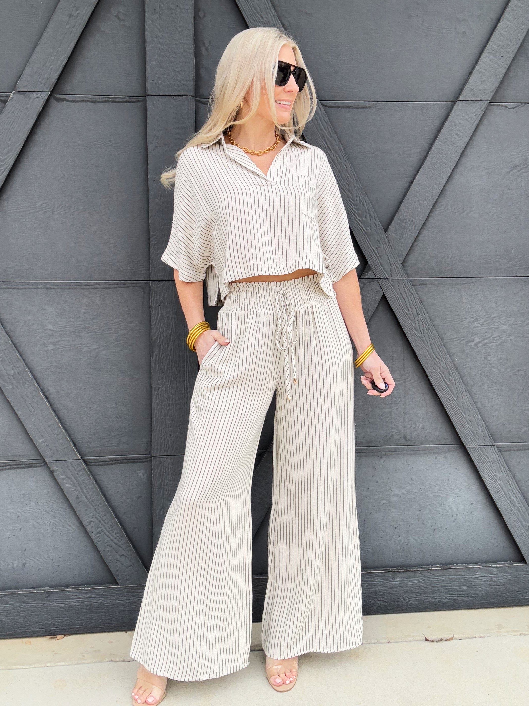 Striped Straight Leg Pants In Natural - Infinity Raine